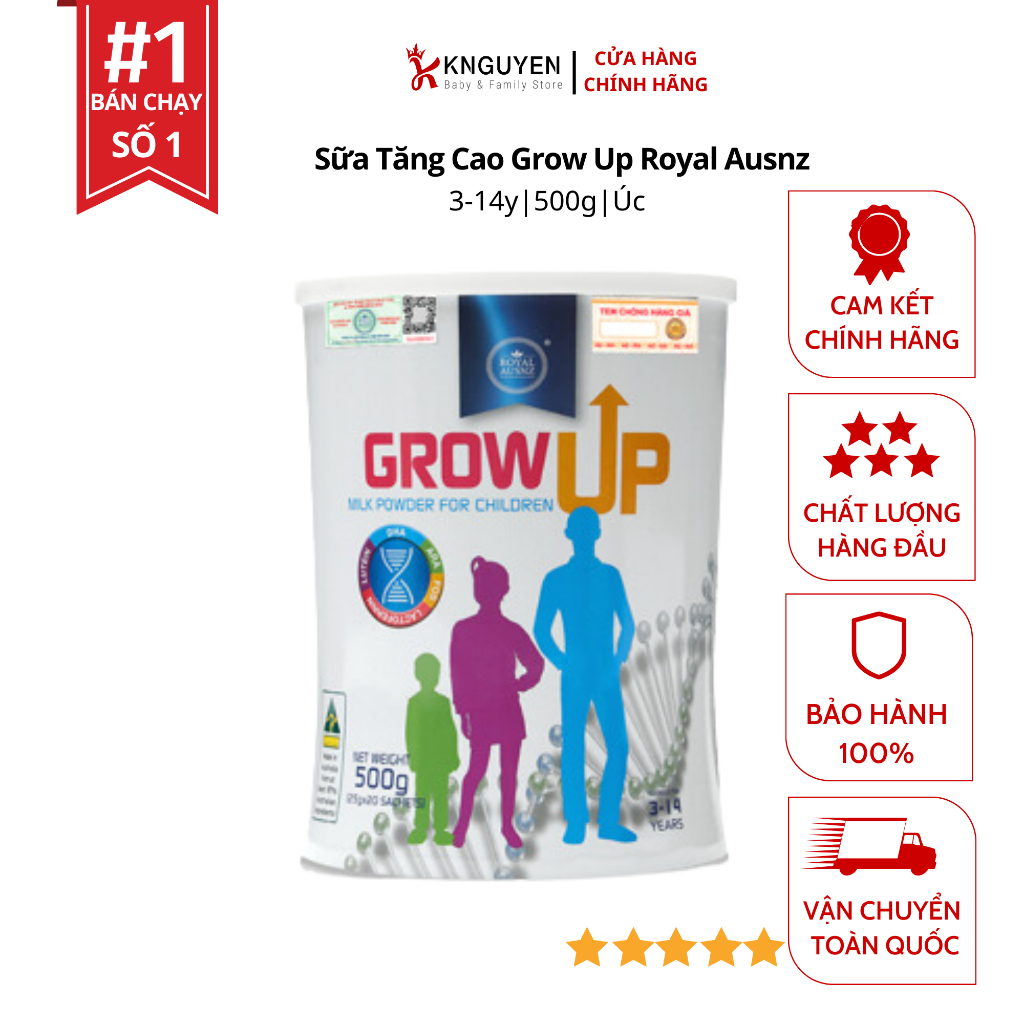 Sữa Bột Hoàng Gia Úc Royal Ausnz Grow Up Milk Power Hỗ Trợ Phát Triển Chiều Cao Cho Trẻ Từ 3-14 Tuổi Hộp 500g