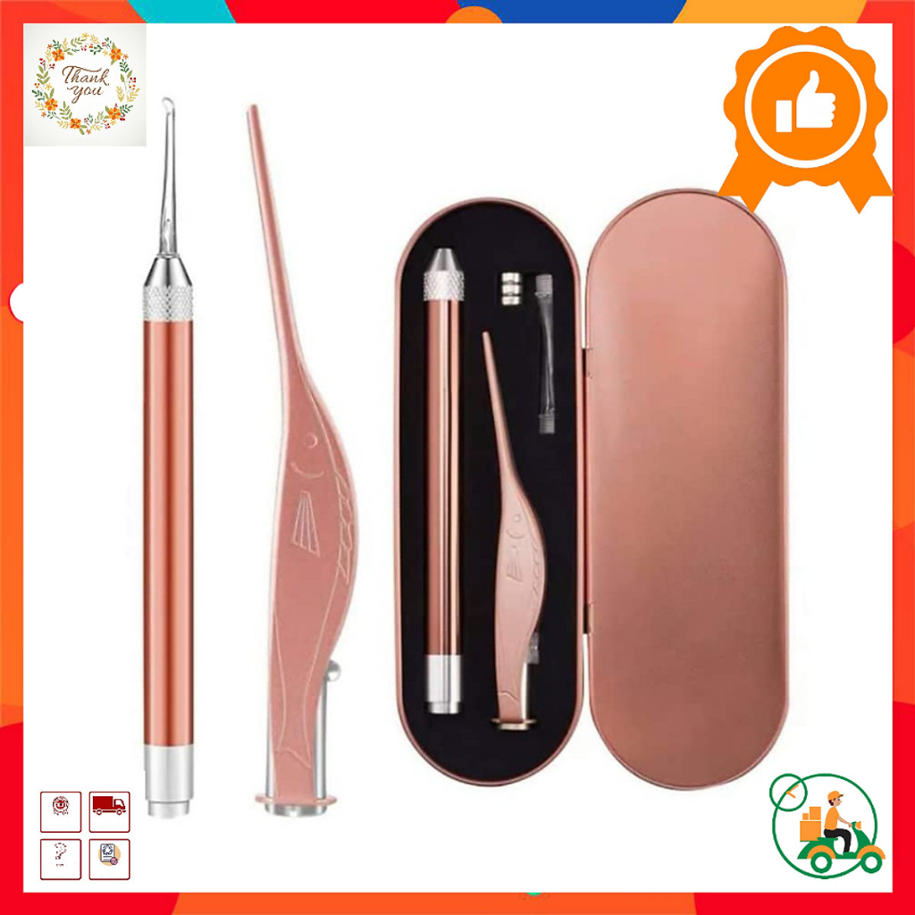 Bộ lấy ráy tai có đèn cho bé, dụng cụ ngoáy tai có đèn led kính lúp đầu silicon an toàn trẻ em