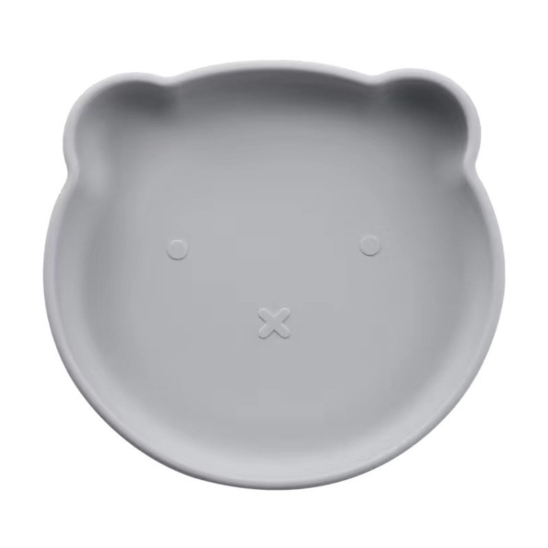 Khay ăn dặm silicon không chia ngăn hình gấu có đế hít chống đổ cho bé ăn dặm