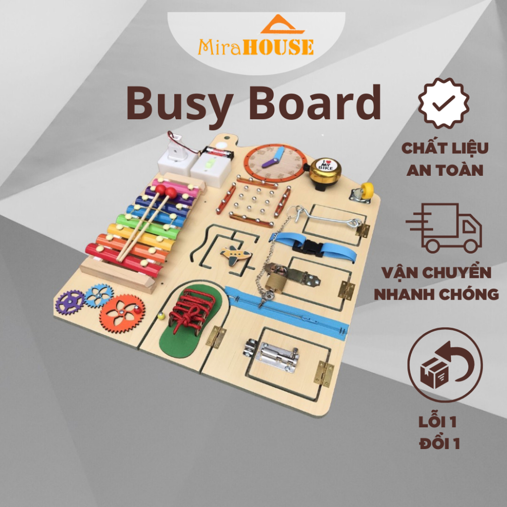 Busy board bảng bận rộn Made in VN - Đồ chơi giáo dục sớm từ 1 đến 3 tuổi