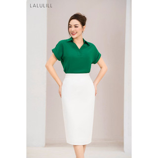 Sơ mi công sở lalulill cộc tay cổ đức nẹp v lụa mềm mại lsm231140