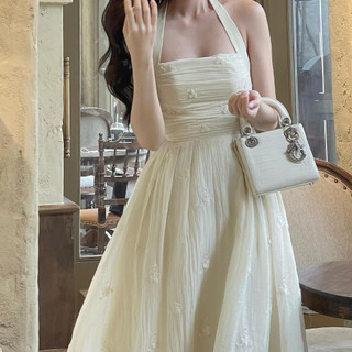 Đầm maxi xòe nhún ngực cổ yếm vải hoa in siêu xịn