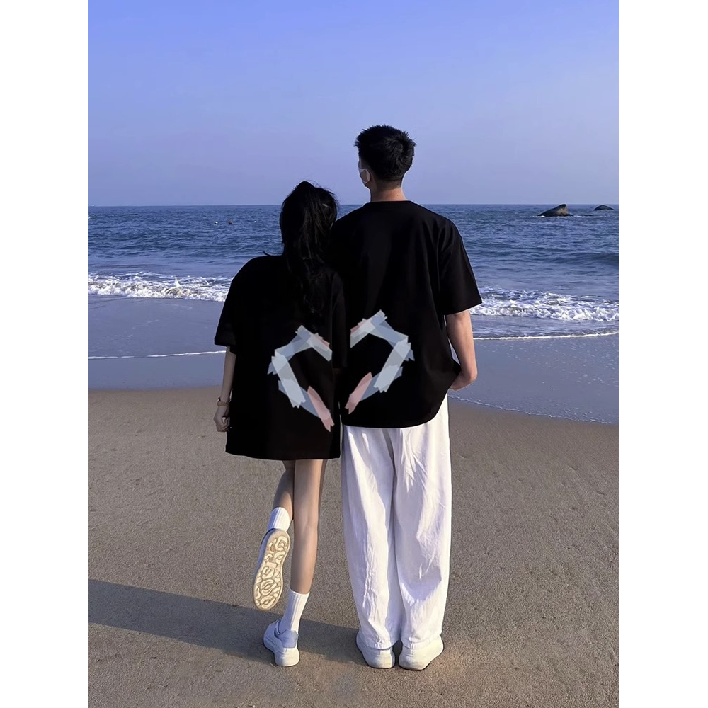 Set đồ đôi áo thun tay lỡ form rộng oversize trái tim nam nữ mặc cùng người yêu quà tặng bạn gái love Studio A122