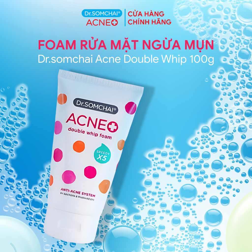 Foam rửa mặt DR.SOMCHAI ACNE DOUBLE WHIP giảm lượng dầu thừa, thông thoáng lỗ chân lông 100g