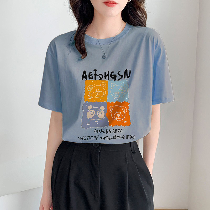 Áo phông nữ tay ngắn cổ tròn thun cotton in hình gấu dễ thương áo thun nữ bán chạy giá rẻ size M, L siêu hot thời trang
