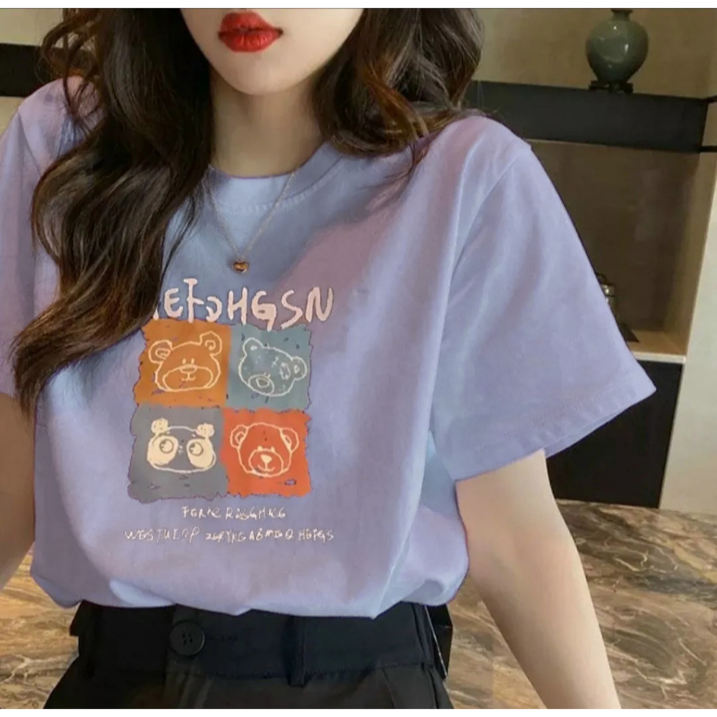 Áo phông nữ tay ngắn cổ tròn thun cotton in hình gấu dễ thương áo thun nữ bán chạy giá rẻ size M, L siêu hot thời trang