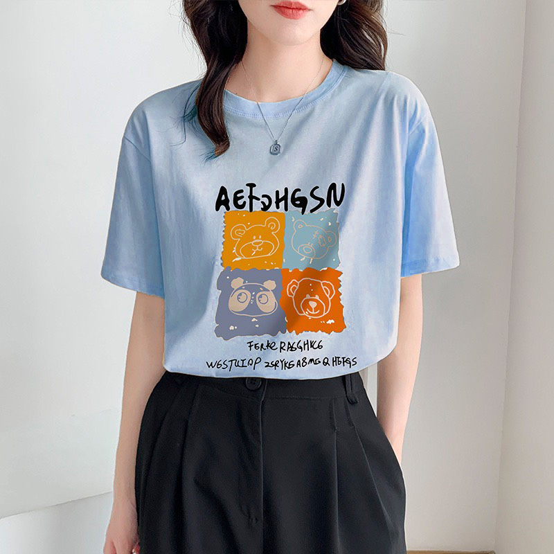 Áo phông nữ tay ngắn cổ tròn thun cotton in hình gấu dễ thương áo thun nữ bán chạy giá rẻ size M, L siêu hot thời trang