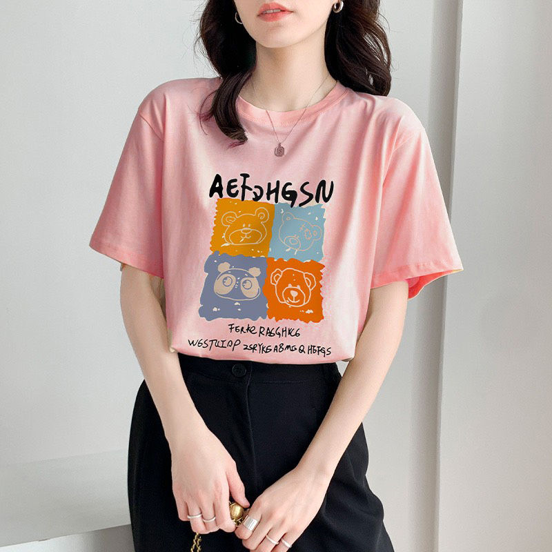 Áo phông nữ tay ngắn cổ tròn thun cotton in hình gấu dễ thương áo thun nữ bán chạy giá rẻ size M, L siêu hot thời trang
