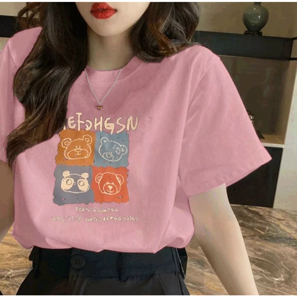 Áo phông nữ tay ngắn cổ tròn thun cotton in hình gấu dễ thương áo thun nữ bán chạy giá rẻ size M, L siêu hot thời trang