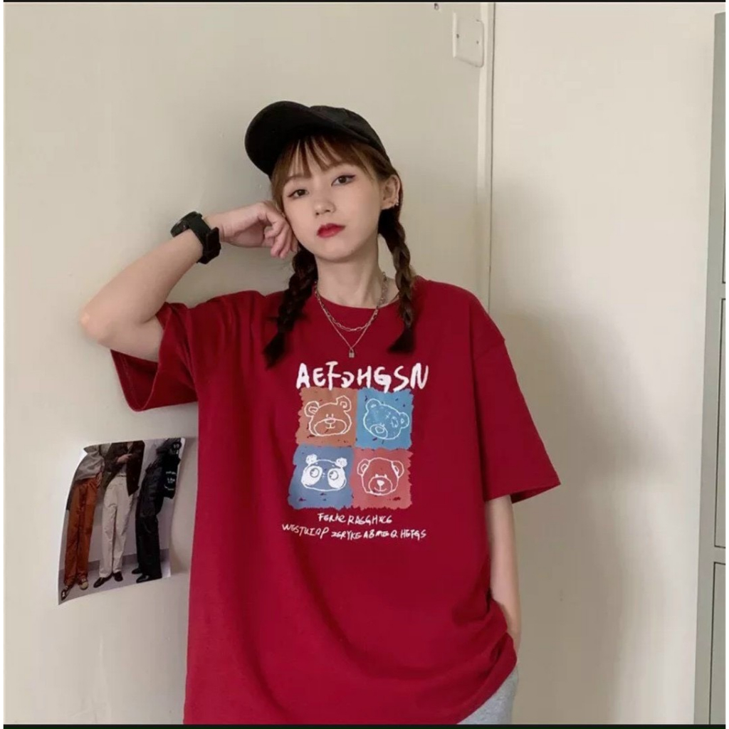 Áo phông nữ tay ngắn cổ tròn thun cotton in hình gấu dễ thương áo thun nữ bán chạy giá rẻ size M, L siêu hot thời trang