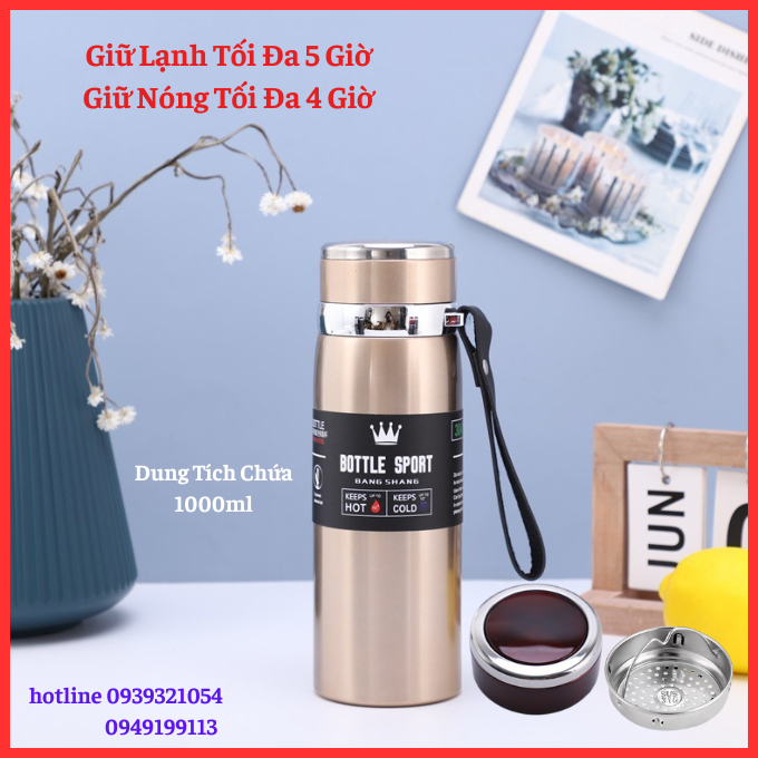 Bình nước giữ nhiệt BOTTLE SPORT 1L, Bình giữ nhiệt nóng lạnh, Bình giữ nhiệt mini bằng inox cao cấp