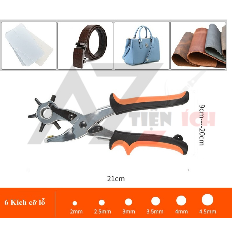Kìm Bấm Lỗ Dây Nịt, Bấm Dây Da Đồng Hồ,Thắt Lưng, Giày Dép, Bìa Cứng... Loại 6 Size 6 Lỗ