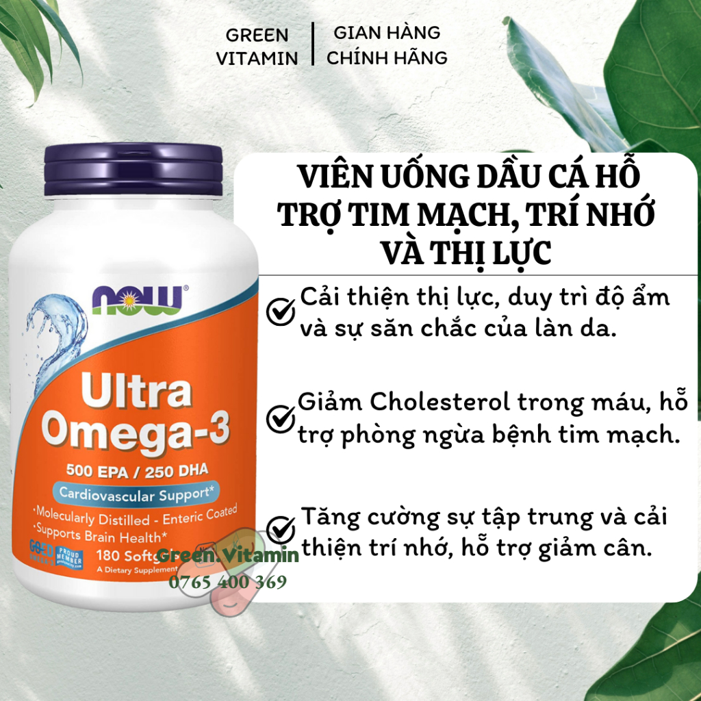 Now Ultra Omega 3 500 EPA / 250 DHA Viên uống dầu cá Omega-3 180 viên