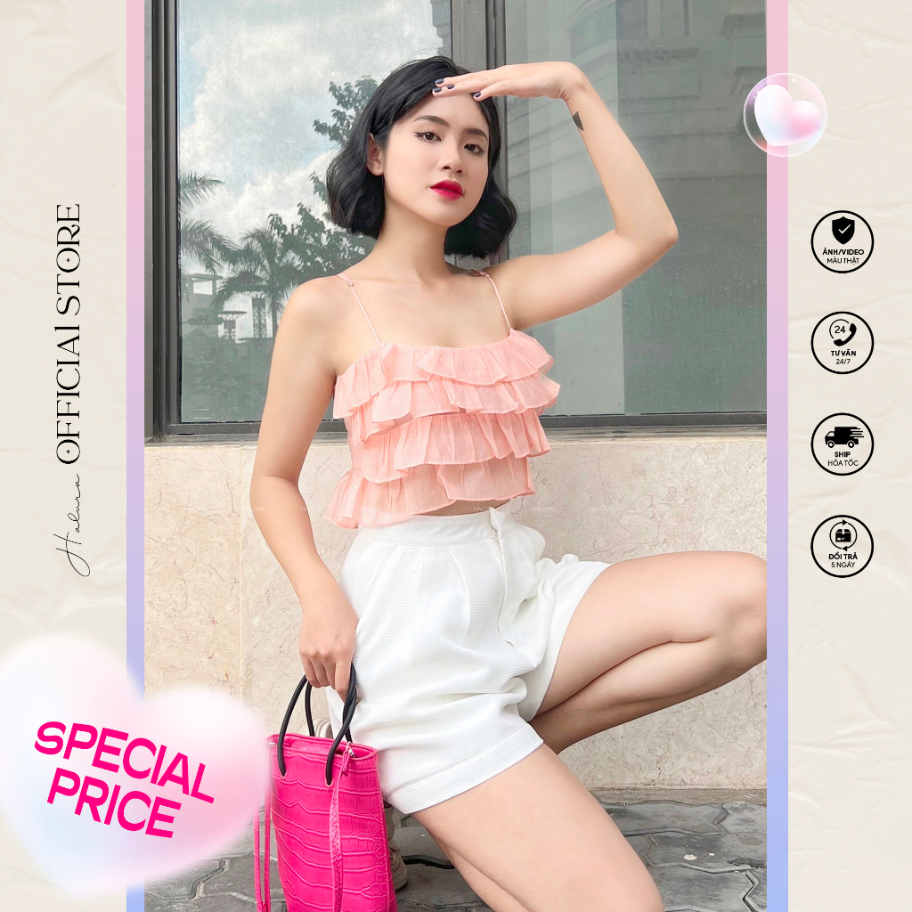 ÁO Croptop dây 3 tầng bèo nhún phối màu trendy Halura (HCR22010)