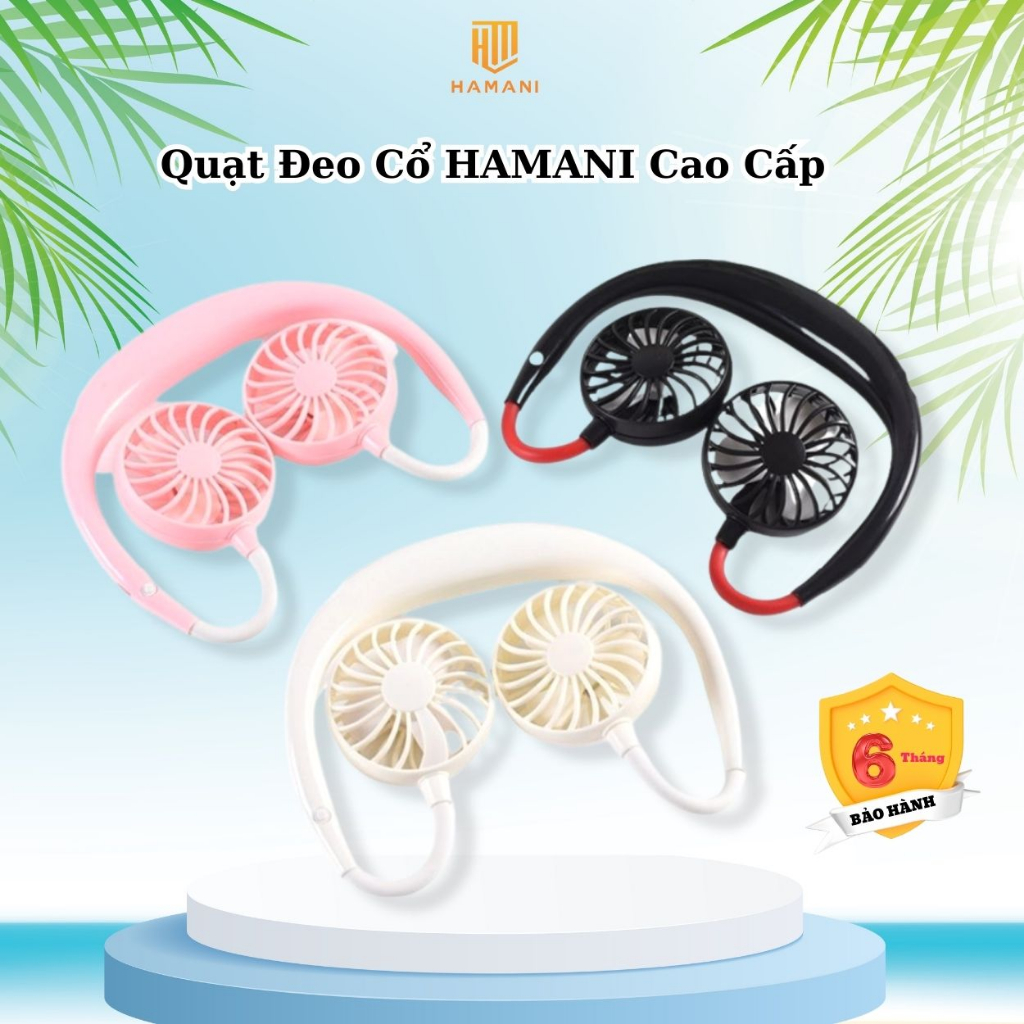 Quạt Đeo Cổ Mini Hamani Tích Điện 3 Chế Độ Gió Xoay 360 Độ Dùng Khi Vận Động Tập Thể Thao Làm Việc Để Bàn Tiện Lợi