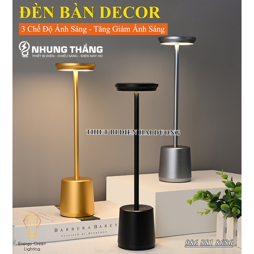 Đèn Bàn Decor Trang trí Nhà hàng,Quán Bar,Khách Sạn DB-985 - Kiểu Dáng Sang Trọng - 3 Chế Độ Ánh Sáng - Sạc Tích Điện