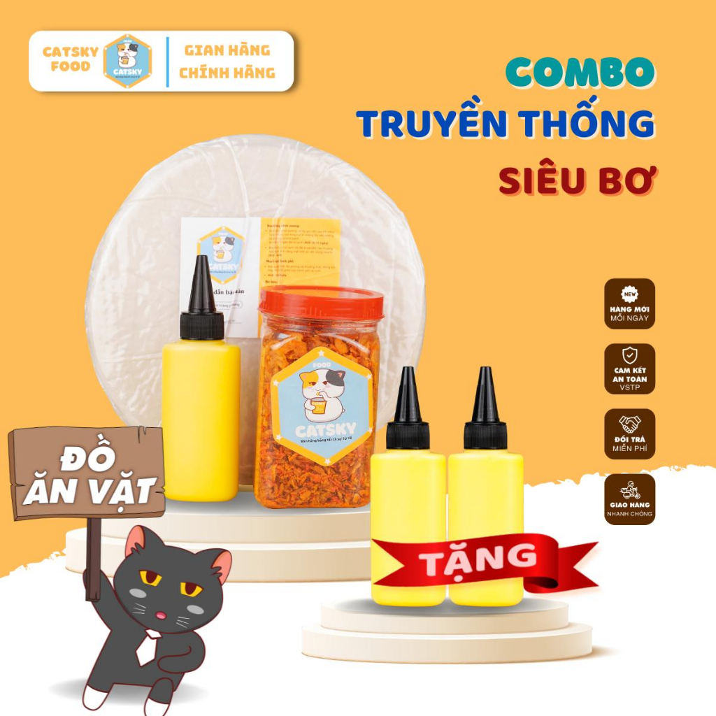 Bánh tráng phơi sương Catsky – Combo TRUYỀN THỐNG SIÊU BƠ – Ruốc tép khô hành phi đậm đà – TẶNG BƠ