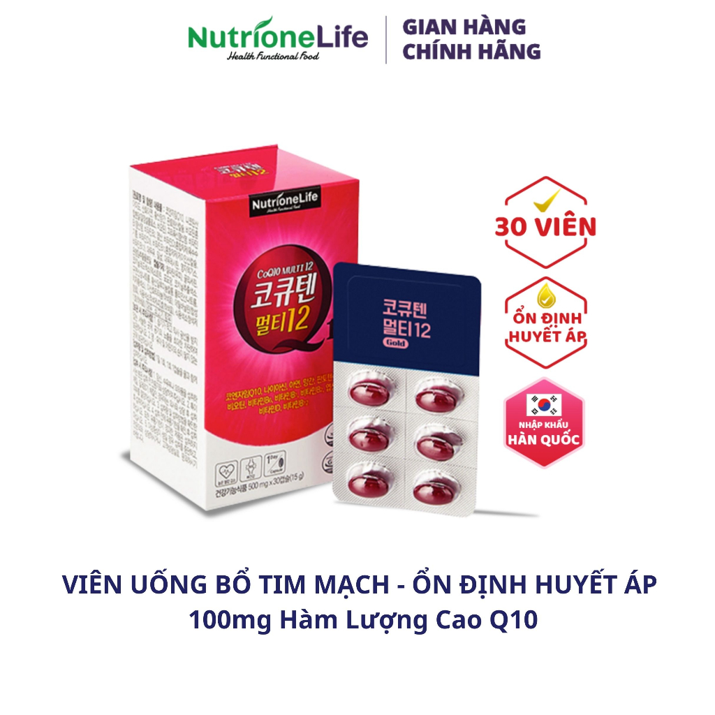 Viên Uống Hỗ Trợ Tim Mạch NutrioneLife - Ổn Định Huyết Áp, Cải Thiện Chức Năng Tim, Giảm Nguy Cơ Đột Quỵ Hộp 30 Viên