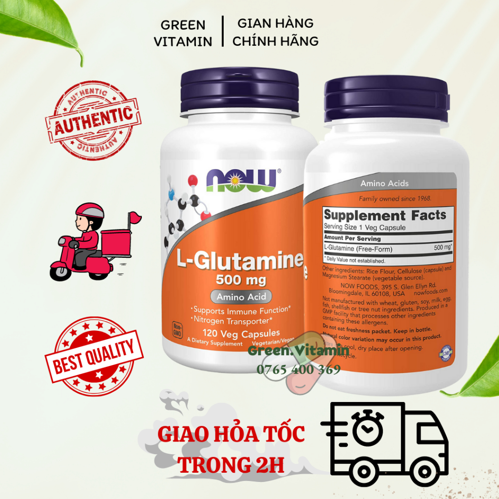 Viên uống hỗ trợ phát triển và phục hồi cơ bắp Now L-Glutamine 500mg 120 viên