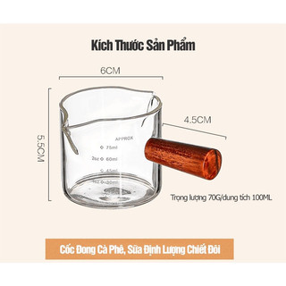 Cốc Thuỷ Tinh Cán Gỗ Đong Cafe, Sữa 75ml