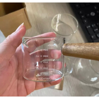 Cốc Thuỷ Tinh Cán Gỗ Đong Cafe, Sữa 75ml