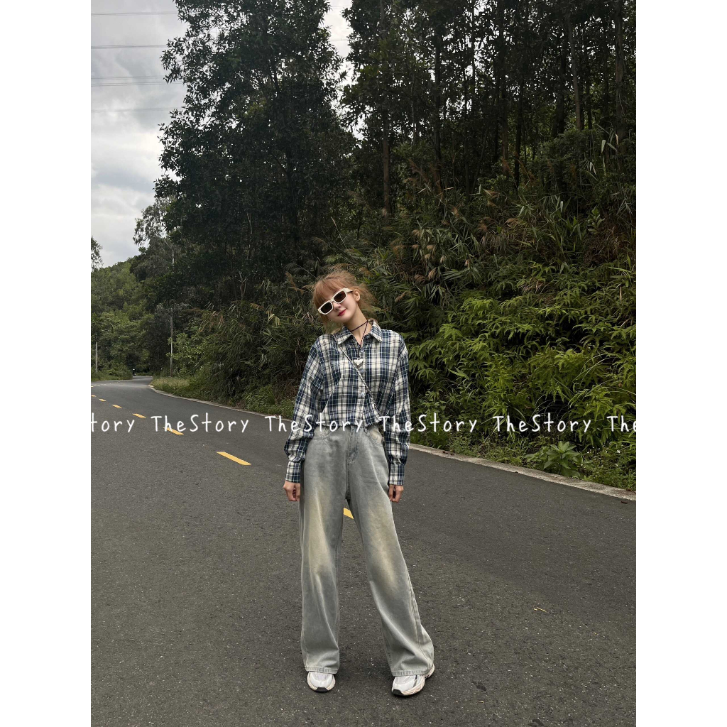 Áo sơ mi caro tay dài dáng croptop  A2843