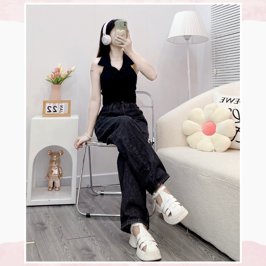 Áo ba lỗ nữ, Áo croptop nữ cổ Polo sát nách kiểu ôm body sexy tank top vải thun co giãn, mặc đi chơi, đi biển CRT67