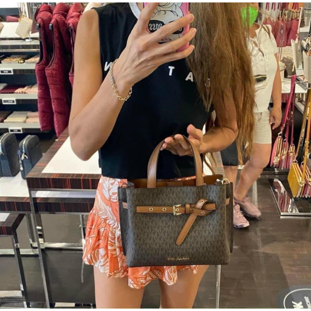 Túi xách chính hãng nữ Michael Kors emillia  nâu logo