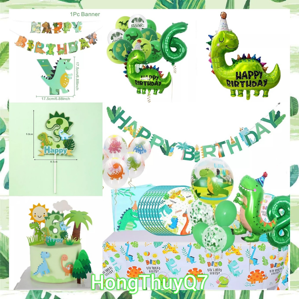 Trang trí Sinh nhật Khủng Long: dây chữ, mũ, bóng, dĩa, nĩa, phụ kiện Happy Birthday cho bé/14.48/ - Hồng Thủy Q7