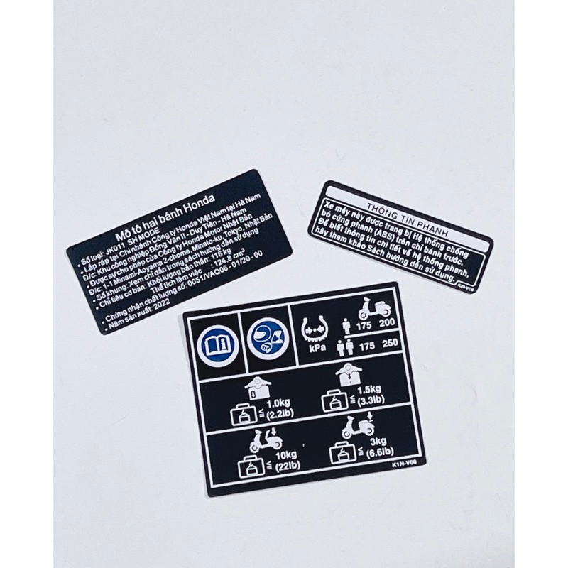 Tem thông số Shmode 2019-2022 thay thế zin, tem thông số SH Mode bộ 3tem có sẵn keo dán