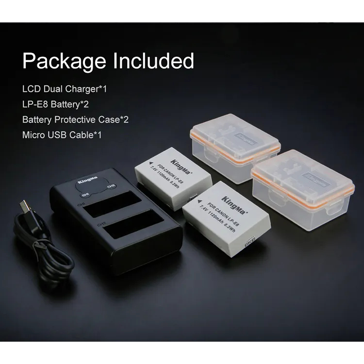 Bộ pin sạc Type-C Canon LP-E8 LPE8 Canon EOS 550D 600D 650D 700D Kiss X4 X5 X6 X7i Rebel T2i T3 T4 T5 hãng Kingma