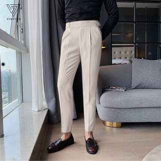 Quần âu nam cạp cao Sidetab chéo baggy suông đen, be quần âu nam hàn quốc lưng cao công sở cao cấp