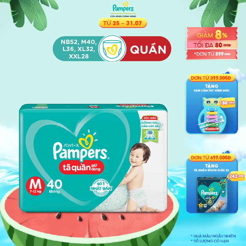 Tã/Bỉm quần Pampers Giữ Dáng Mới Gói Lớn S52/M40/L36/XL32/XXL28