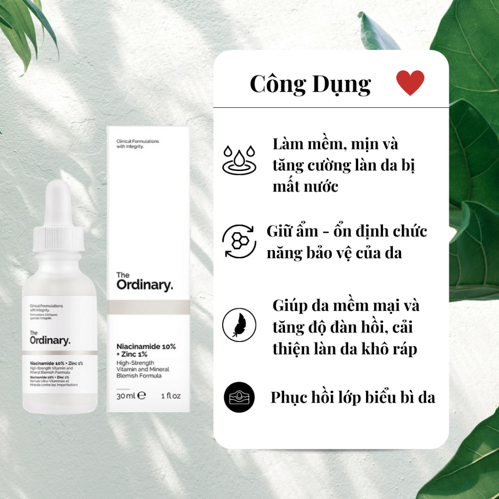 Serum Tinh Chất Ngừa Mụn, Sáng Da Niacinamide 10% + Zinc 1% - The Ordinary Hyaluronic