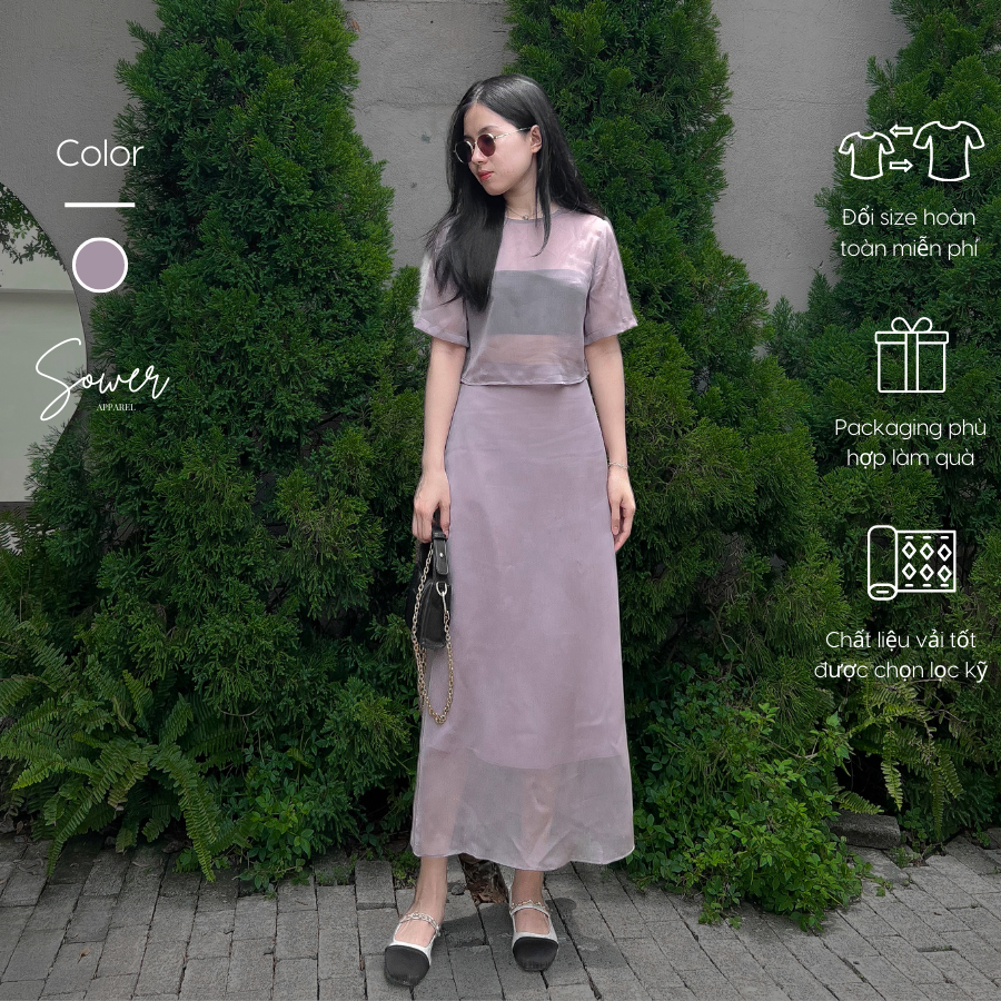 Set đồ nữ áo croptop và chân váy dài hai lớp Sower chất liệu voan - Hana set