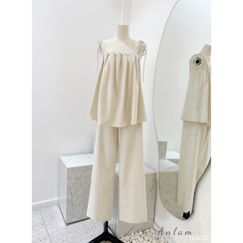 Set Hai Dây Cột Nơ Màu Nude Siêu Đẹp Sang Chất Linen Cực Hot