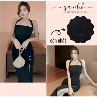 Đầm suông dáng dài không tay cổ vuông xẻ tà bên