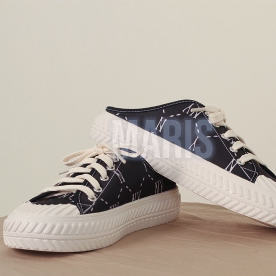 Giày sục nữ thể thao M.L.B Ny ⚡ CAO CẤP ⚡ Giày sục đạp gót vải canvas thêu 2 màu đen-tan Ulzzang mẫu hotrend - full box