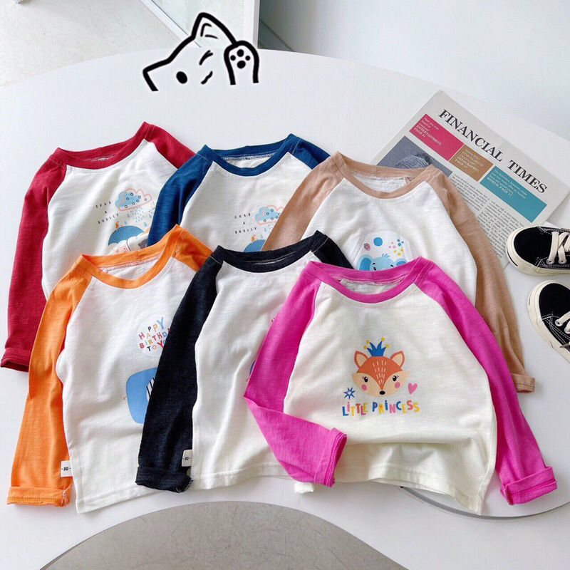 Áo cotton xước dài tay họa tiết dễ thương cho bé trai và bé gái