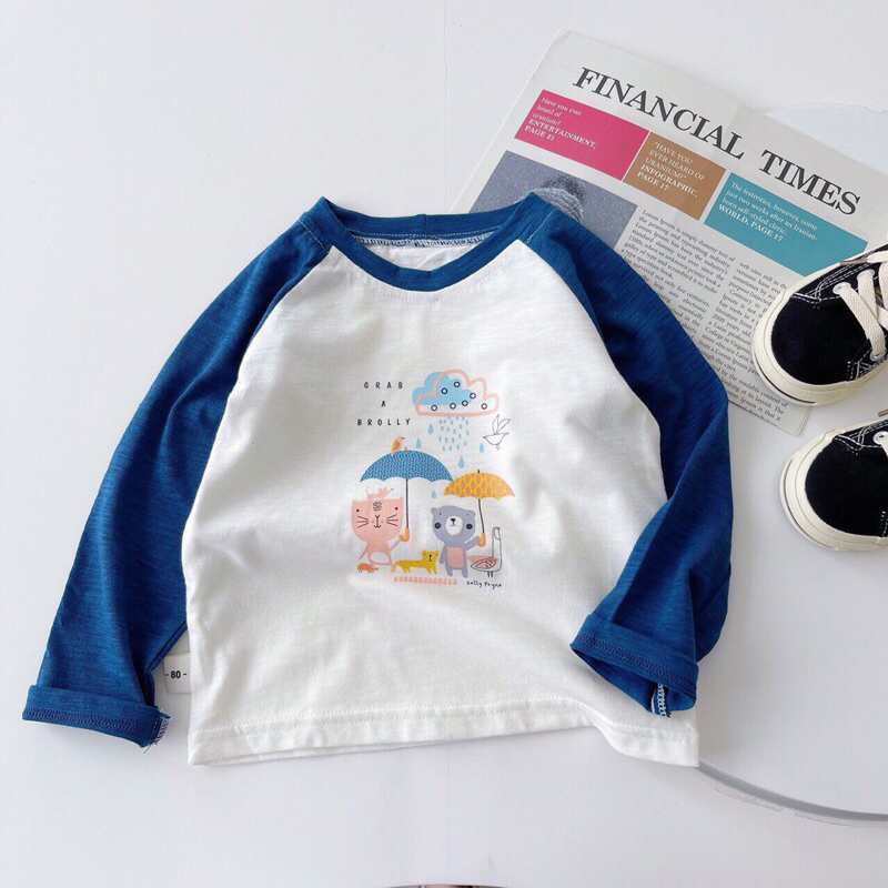 Áo cotton xước dài tay họa tiết dễ thương cho bé trai và bé gái
