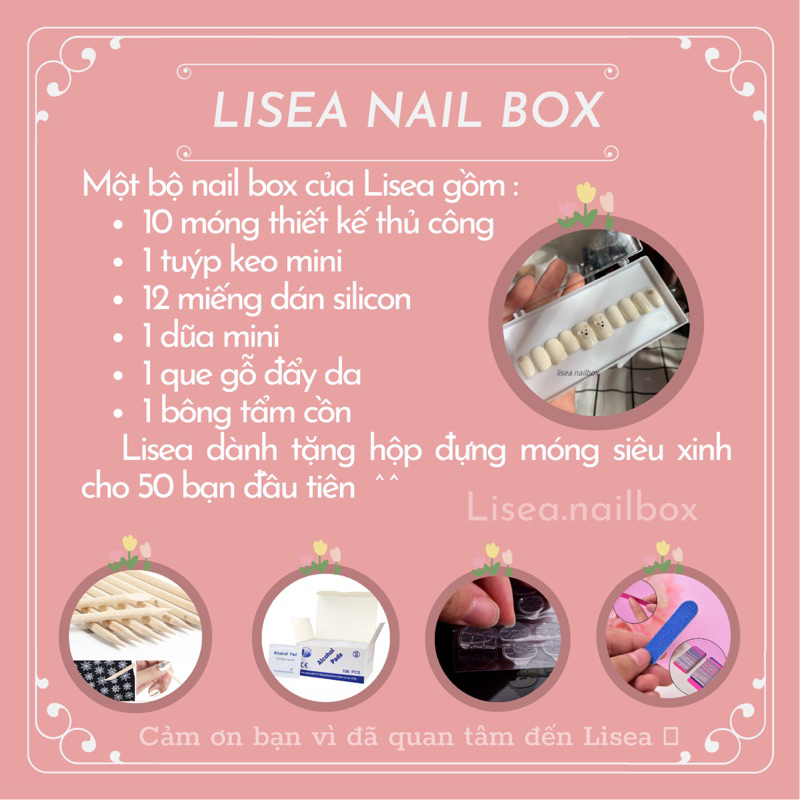 Nail box thiết kế ÁNH NGỌC  by LISEA - Tặng kèm keo dũa Móng tay giả Móng úp Nailbox đáng yêu sang chảnh