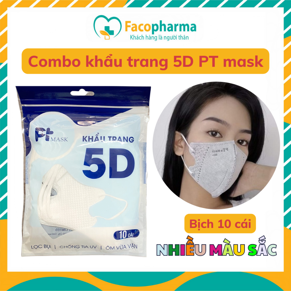 Combo 50 cái khẩu trang 5D mask PT mask bịch 10 cái kháng khuẩn chống bụi hàng chính hãng công ty Phương Tuyến x5PT5DO