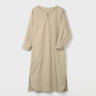 TimTay Đầm Cổ Tròn Dài Tay Dáng A Vạt Bầu 100% Cotton Poplin - Màu Beige/ Be - SP002031
