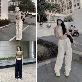 Quần kaki Túi hộp jogger rút dây nữ chất hotrend