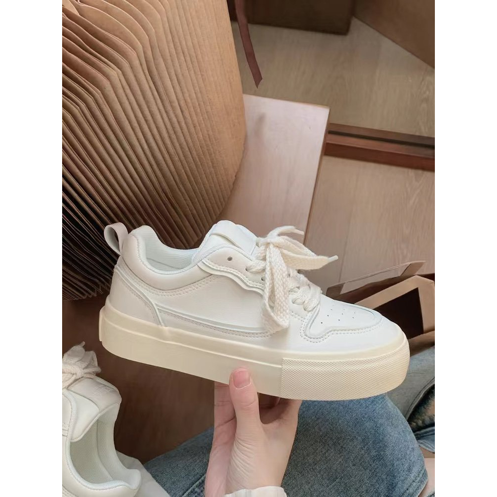 Giày sneaker thể thao độn đế giá rẻ học sinh phong cách Hàn Quốc G074 kem trơn _ NT Shoes