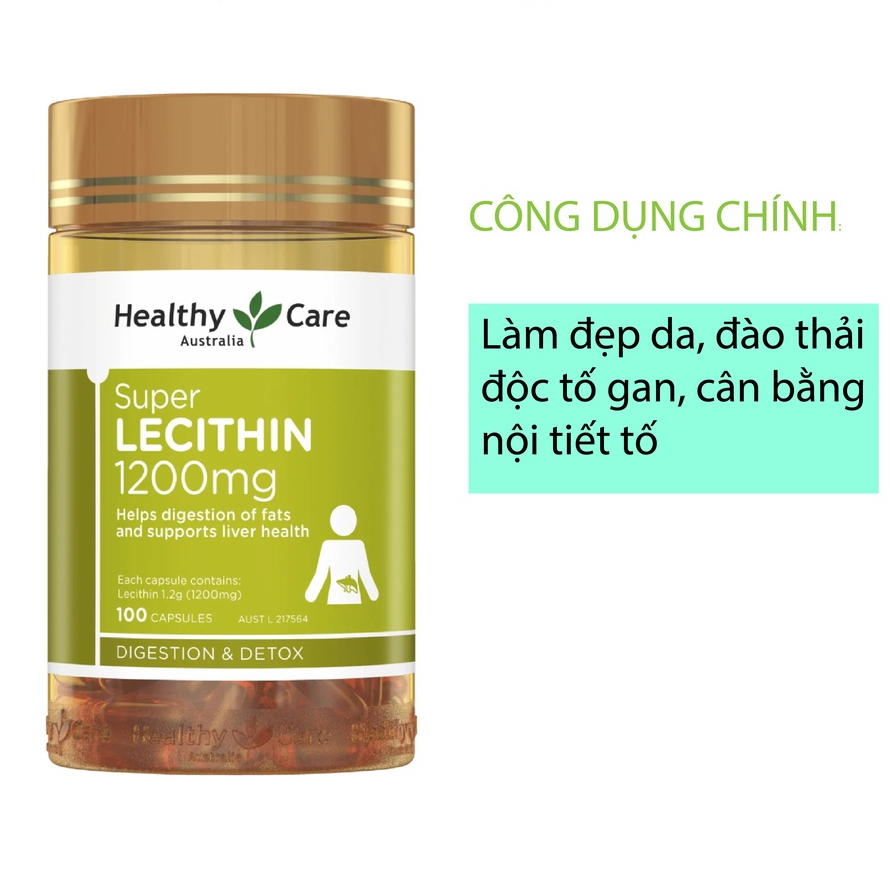 Mầm đậu nành Healthy Care Super Lecithin 1200mg 100 viên của Úc, đẹp da, cân bằng nội tiết tố
