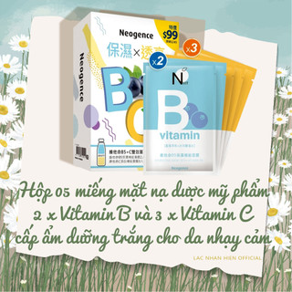 Hộp 05 miếng mặt nạ neogence mix mặt nạ vitamin b dưỡng ẩm và vitamin c dưỡng trắng cho da nhạy cảm