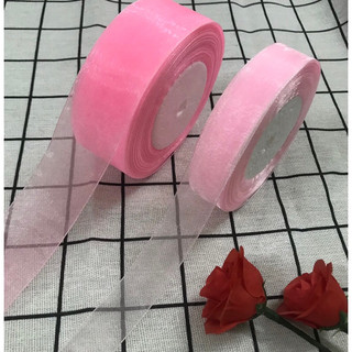 5m Ruy băng voan nhũ màu hồng bản 2cm/4cm