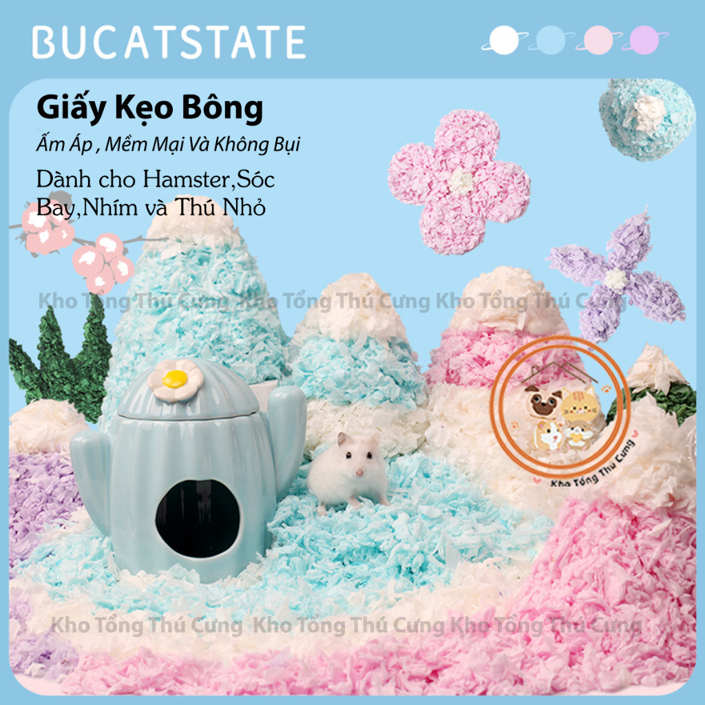 Giấy bông Bucatstate lót chuồng cho chuột hamster,sóc,nhím,thú nhỏ,giấy bông mềm mại không bụi, bảo vệ hệ hô hấp 400g