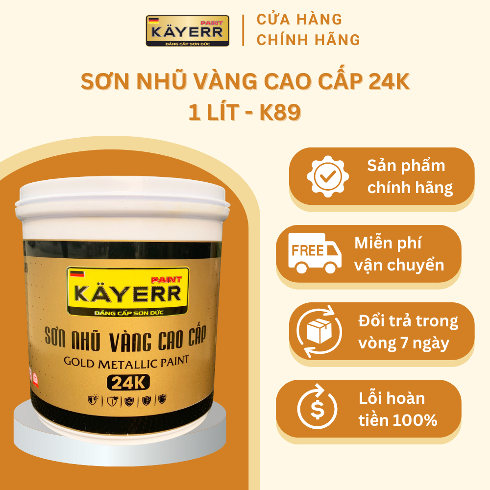 Sơn nhũ vàng 24K KAYERR K99 300ml/ 1 lít vàng ánh kim siêu nhũ siêu đẹp an toàn dễ sử dụng